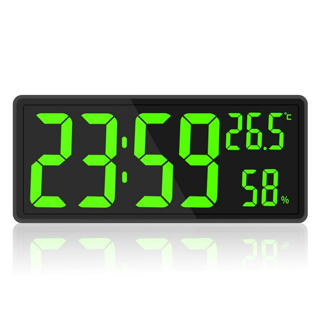 Digital Clock Large Display, Large Digital Wall Clock with Temperature and Humidity, Digital Wall Clock with LED Numbers for Bedroom, Office, Clear Read for Elderly
