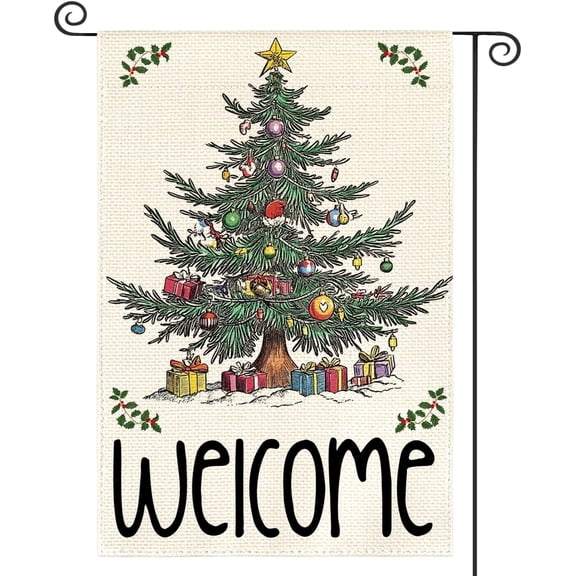 Winter Holiday Christmas Tree Garden Flag 12x18 Double Sided Outdoor Yard Welcome Flag（69）