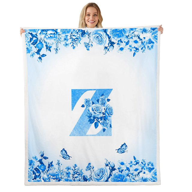 Erosebridal Letter Initial Fleece Blanket 40x50,Monogrammed Personalized Sherpa Throw,Flower Decor