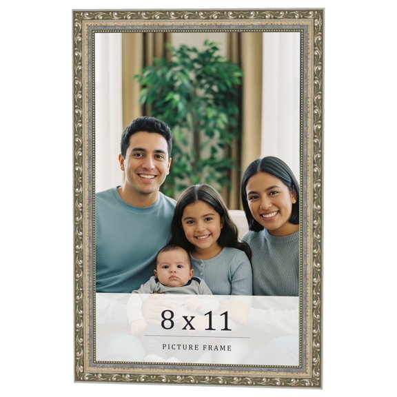 8x11 Frame Silver Solid Wood Picture Frame Width 1.125 Inches | Interior Frame Depth 0.375 Inches |