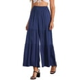 thumbnail image 4 of INSPIRE CHIC Women's Boho Pants Elastic High Waist Ruffled Flare Palazzo Chic Wide Leg Pants XL Dark Blue, 4 of 5
