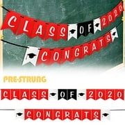 LINGPAR Class of 2020 Congrats Banner - Perfect Graduation Decorations Party Supplies for Grad Party Bunting White Black (Red)
