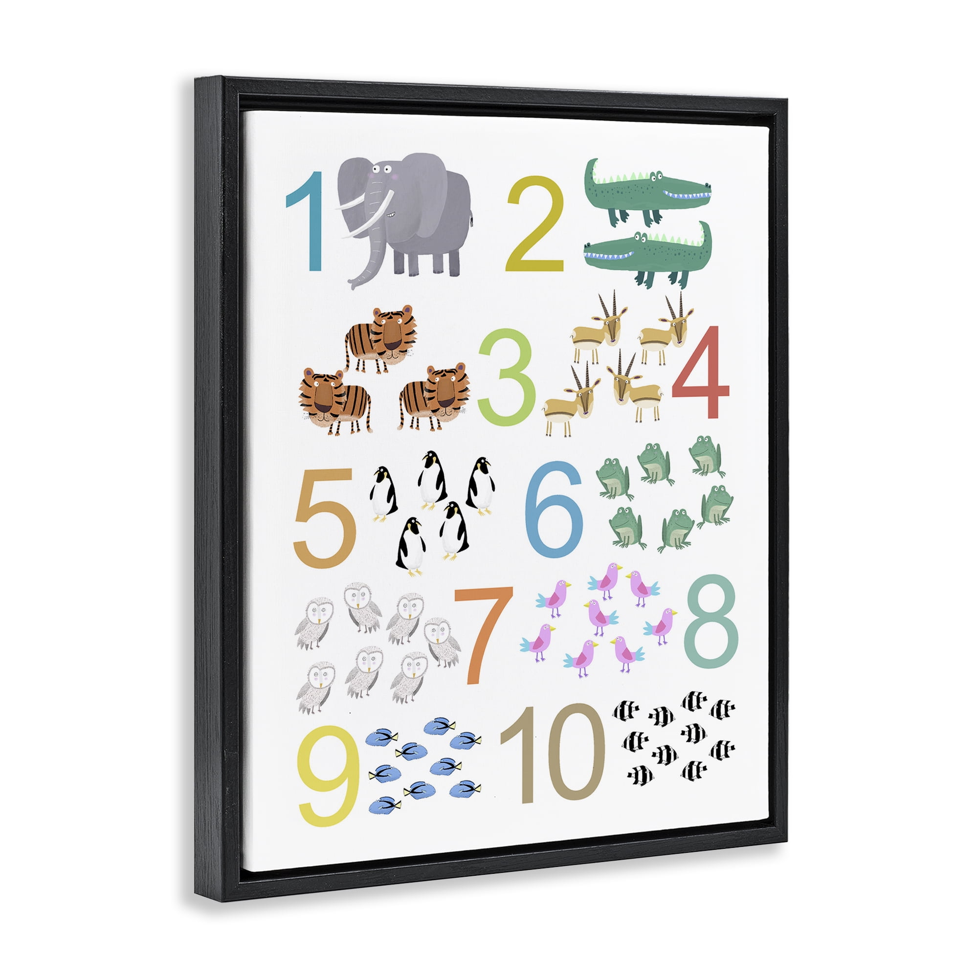 Kid's Counting Animals Black Framed Floater Canvas Wall Art, design by Carla Daly