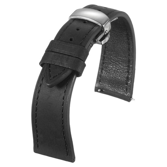 Uxcell Leather Watch Band 22mm Vintage Watch Straps with Butterfly Buckle, Black