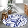 thumbnail image 3 of Round Rug 3.3Ft Washable Non-Slip, Polynesia Texture Circle Area Rugs for Living Room Bedroom, Vintage Traditional Tribe Floral Abstract Art Blue Indoor Floor Mats Carpet Runner for Home Decor, 3 of 8