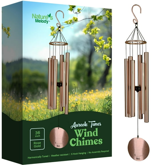 Nature’s Melody Aureole Tunes Wind Chimes – Outdoor Windchime with 6 Tubes Tuned to E Pentatonic Scale, 100% Rustproof Aluminum, Powder Finish & S Hook Hanger for Sympathy, Memorial Gift or Zen Garden