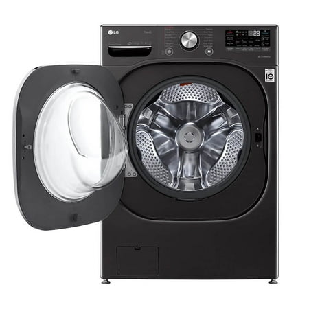 LG - 5.0 Cu. Ft. High-Efficiency Stackable Smart Front Load Washer with Steam and Built-In Intelligence - Black steel