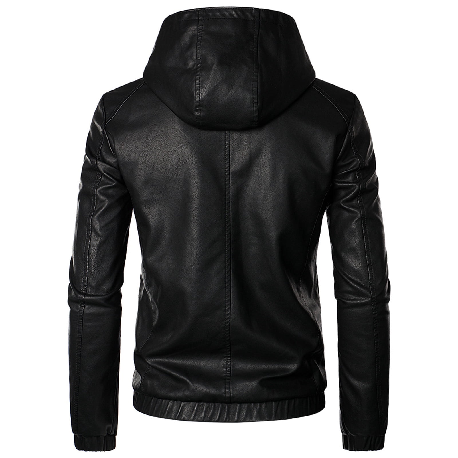 Brondbend Men's Leather Jackets Mens Coats Hooded Long Sleeved Zipper Pocket Outerwear Solid Color Casual Jacket Loose Fit Daily Tops Black