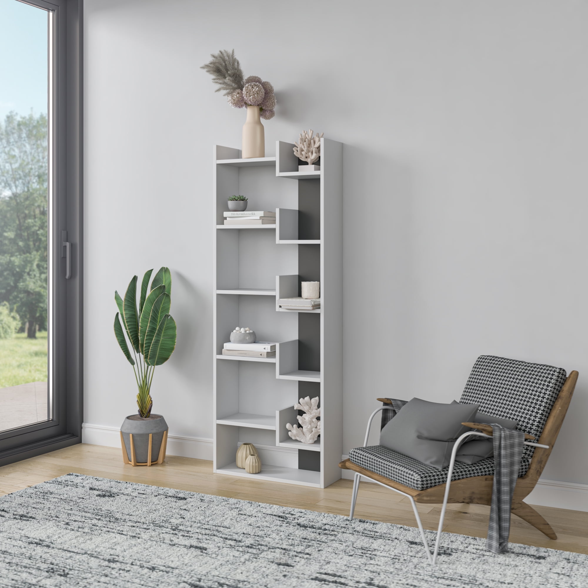 Ada Home Decor 5 Shelf Bookcase Multiple Tier Open Shelf Modern Book Shelves, White/Black