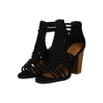 thumbnail image 5 of Women Faux Suede Strappy Weave Open Toe Stacked Chunky Heel Booties 18210, 5 of 6