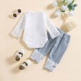 thumbnail image 2 of ZIXKCGDSE Baby Girl Clothes Lace Long Sleeve Romper and Ripped Jeans Trendy Two Piece Set Size 12-18 Months, 2 of 3