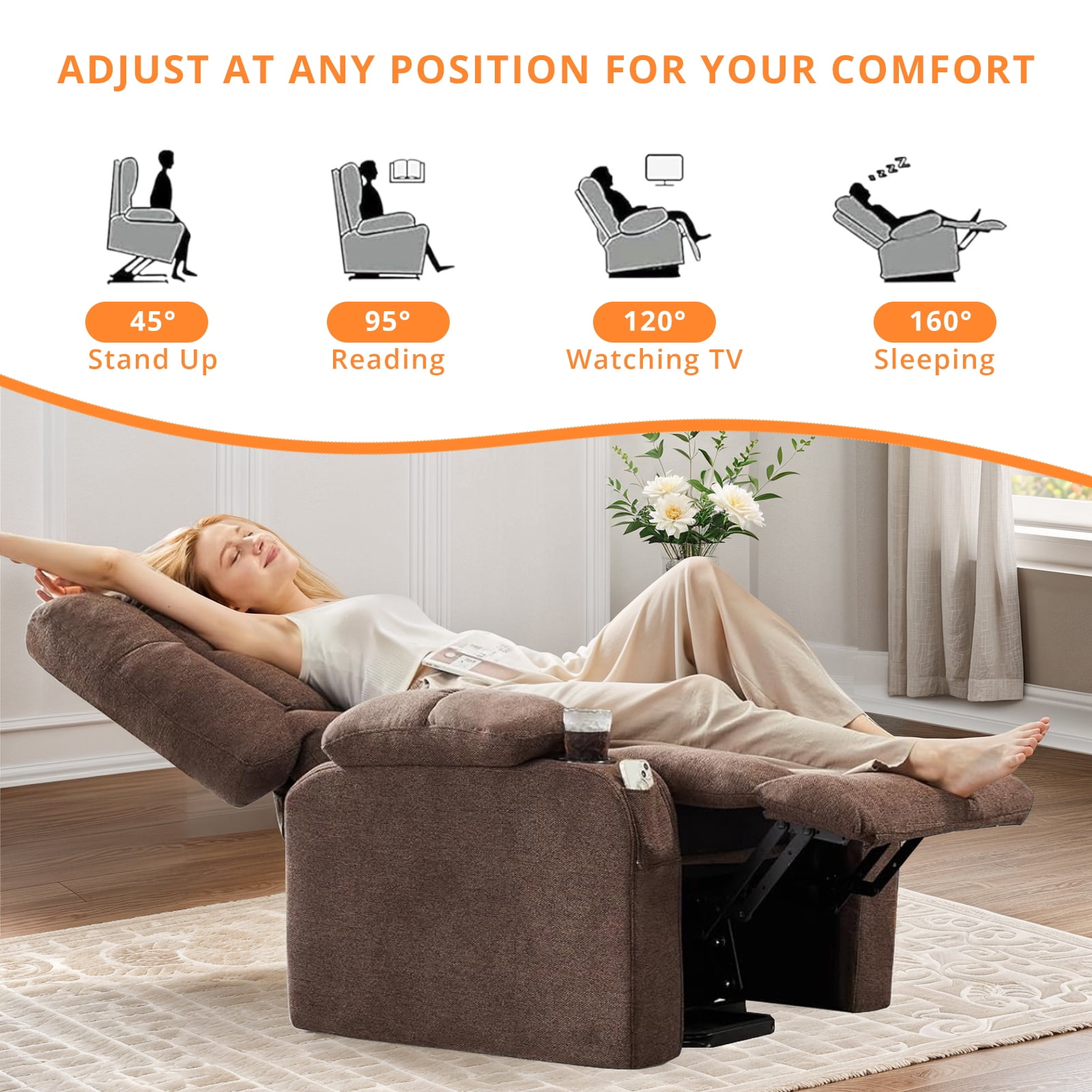 Oversized Recliners, 21.6"W Single Recliner Chair with Storage Bag, Modern Chair for Living Room, Bedroom, Beige