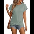 thumbnail image 3 of Camiseta Informal de Corta para Mujer, , con Nudo Torcido y Estampado de Gofres, Holgada. Verde M, 3 of 8