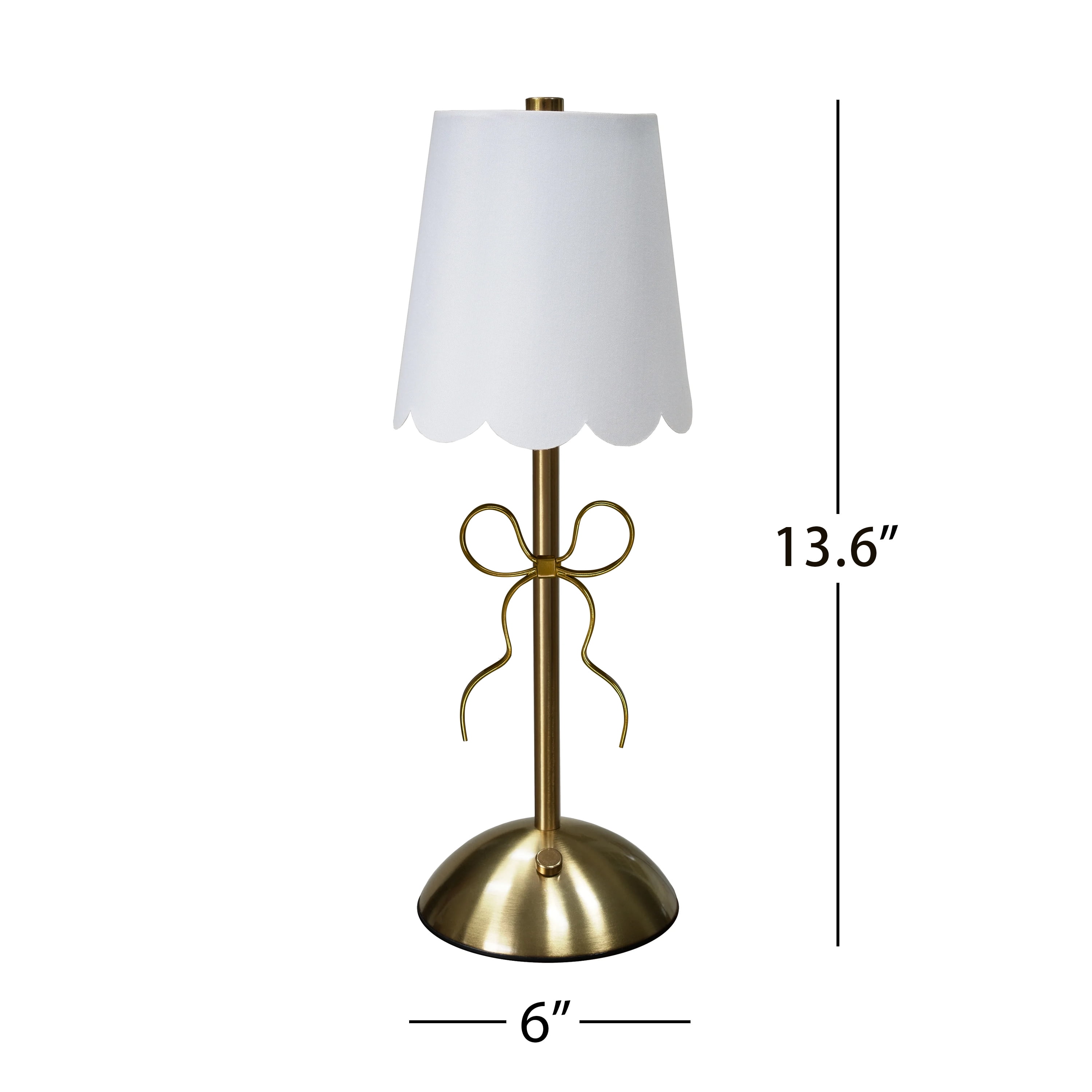 Home Decor Collection Sterling & Noble Home  Tabletop LED Touch Lamp with Scalloped White Fabric Shade and Gold Metal Bow Accent