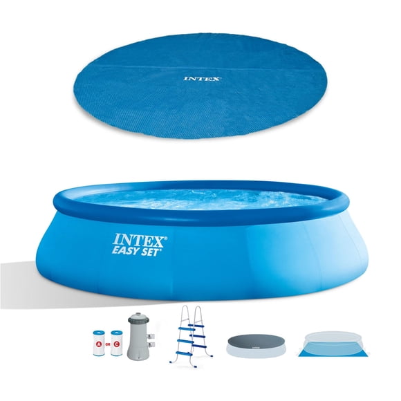 Intex Piscine Gonflable 15 Pieds x 42 Pouces avec Ensemble de Piscine et Couverture de Piscine Intex 15 Pi