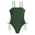 thumbnail image 7 of WEIGFI Womens Swimsuit One-Piece Adjustable Tie Knot Spaghetti Strap Crew Neck Beachwear Solid Color Bathing Suit Tummy Control Comfort Party Swimwear,Green,L, 7 of 7