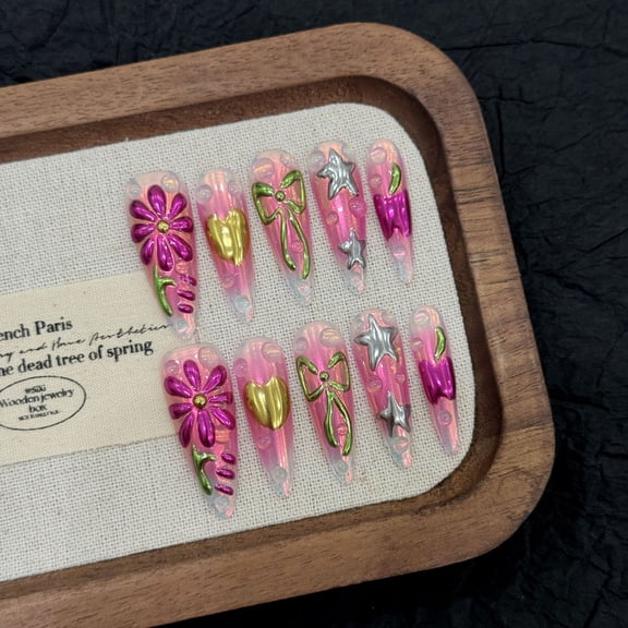 Yihe Original [Tropical Rainforest] Island Resort Style Spice Girl Painted Magic Mirror Pink Flowers Pure Handmade Armor
