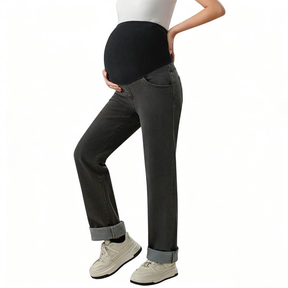 Maternity Elastic Waist Straight Leg Jeans for Comfortable Pregnancy Wear