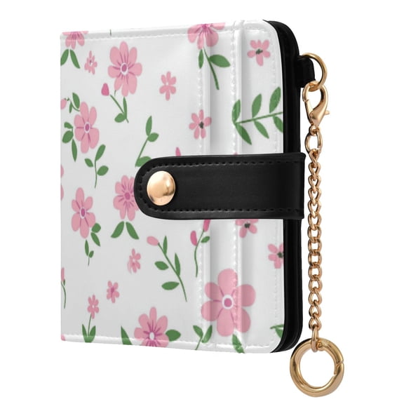 Womens Wallet PU Leather Bifold Small Purse with RFID Blocking Credit Card Holder Pink Flower Pattern