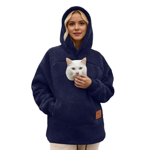 Shadoumai Cat Pouch Hoodie For Women Kangaroo Pocket Dog Pouch Sweatshirts Pet Carrier Animal Holder Long Sleeve Pullover Tops