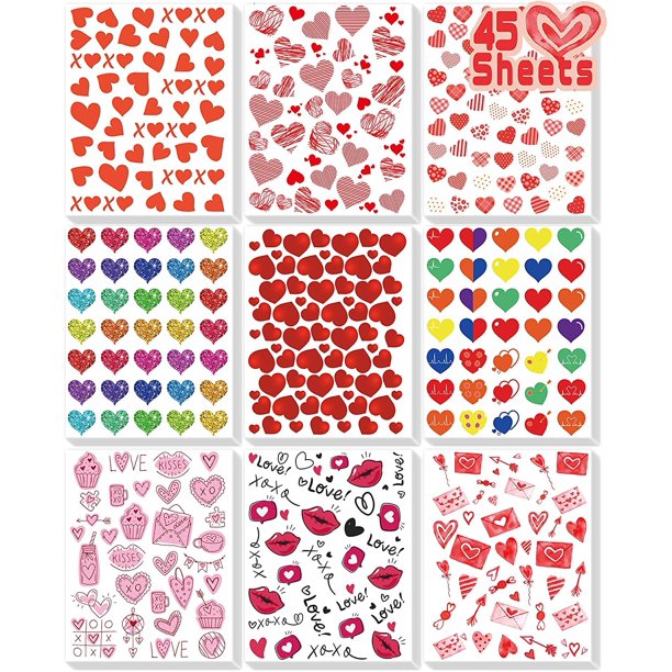 Linaye Pegatinas De Corazón De San Valentín Para Niños - 2000 Piezas Lindas Pegatinas Del Día De San Valentín 45 Hojas De Pegatinas De Amor Para Tarjetas, Sobres, Manualidades, Scrapbooking, Suministr