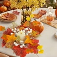 thumbnail image 6 of Fnochy Halloween Decorations Faux Maple Leaf Wreath for Thanksgiving, Autumn Table Centerpiece with Pumpkin Berry Candlestick Ring, 13.78 Inch Fall Decor, 6 of 6