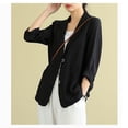 thumbnail image 2 of Pyhlmscde Linen Women Summer Lightweight Casual One Button Linen Work Jackets Lapel 3/4 Sleeve For Women Trendy, womens blazers for work casual, womens blazers dressy casual, jackets for women, 2 of 3