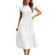 thumbnail image 1 of VISgogo Vestido de verano de color sólido para mujer, cuello redondo, manga corta con mosca, falda plisada en el pecho, falda para pastel VISgogo  moda, 1 of 6