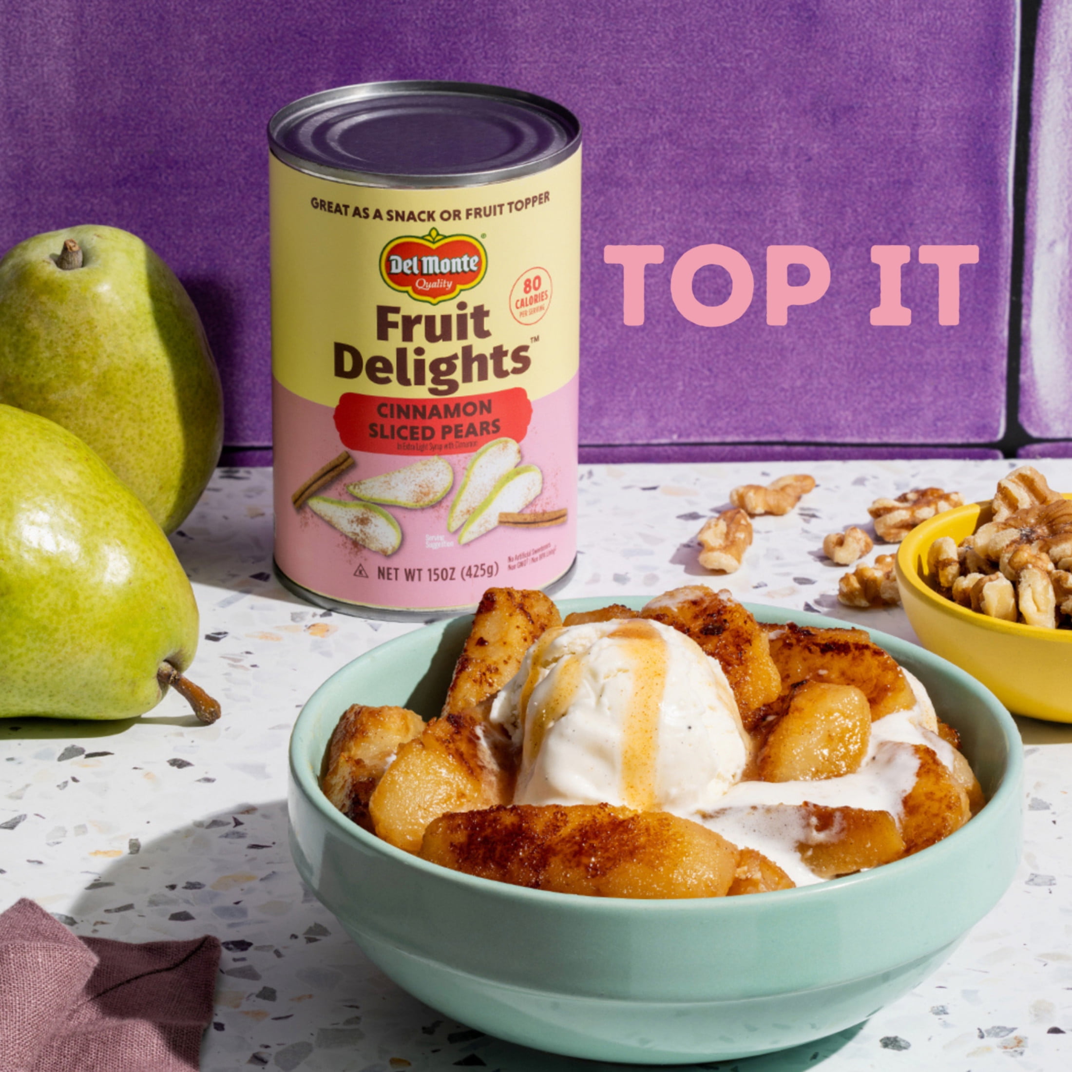 (12 pack) Del Monte® Fruit Delights Sliced Pears with Cinnamon in Extra Light Syrup, 15 oz. Can