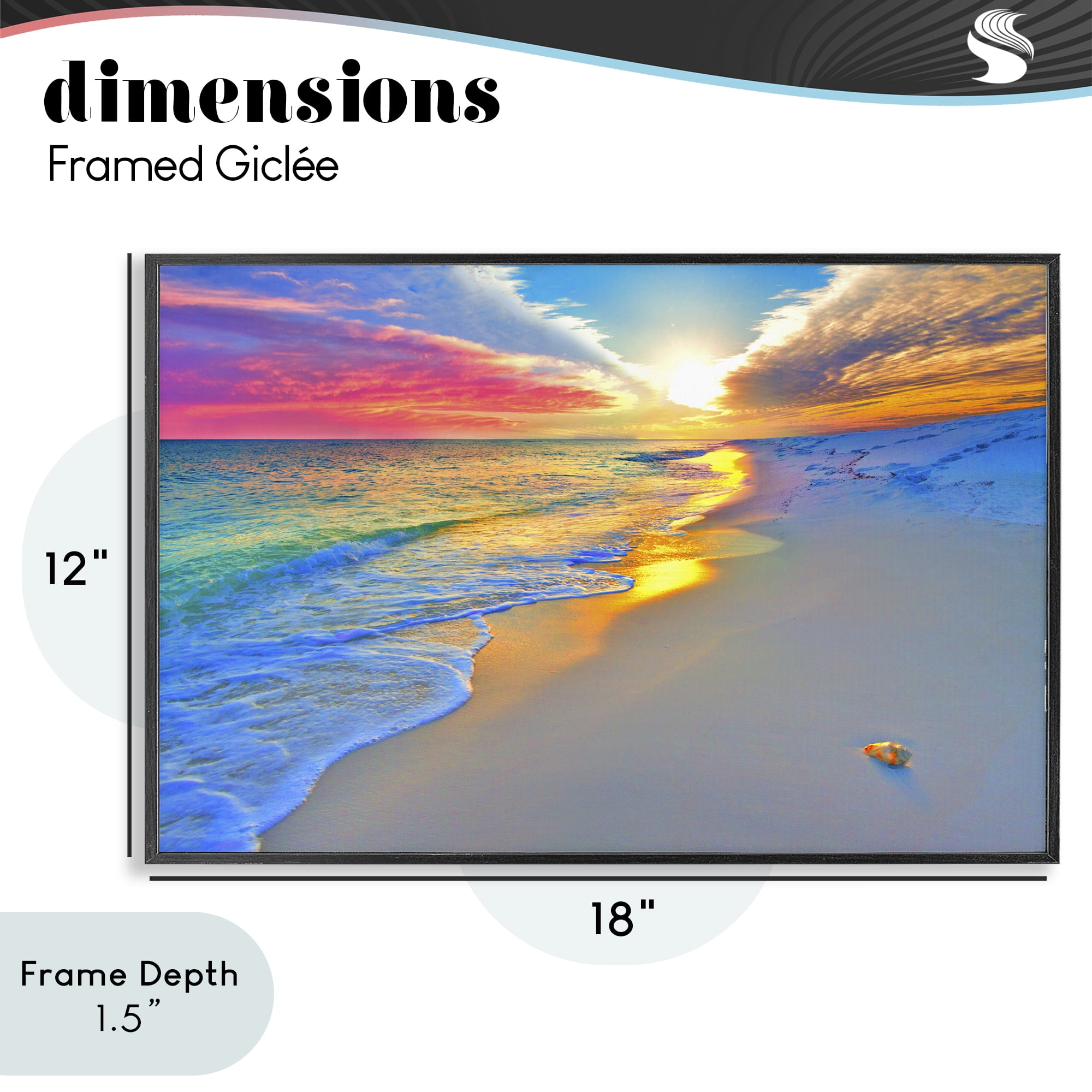 Stupell Industries Prismatic Rainbow Sunset Beach Black Framed Giclee Art, design by Eszra Tanner
