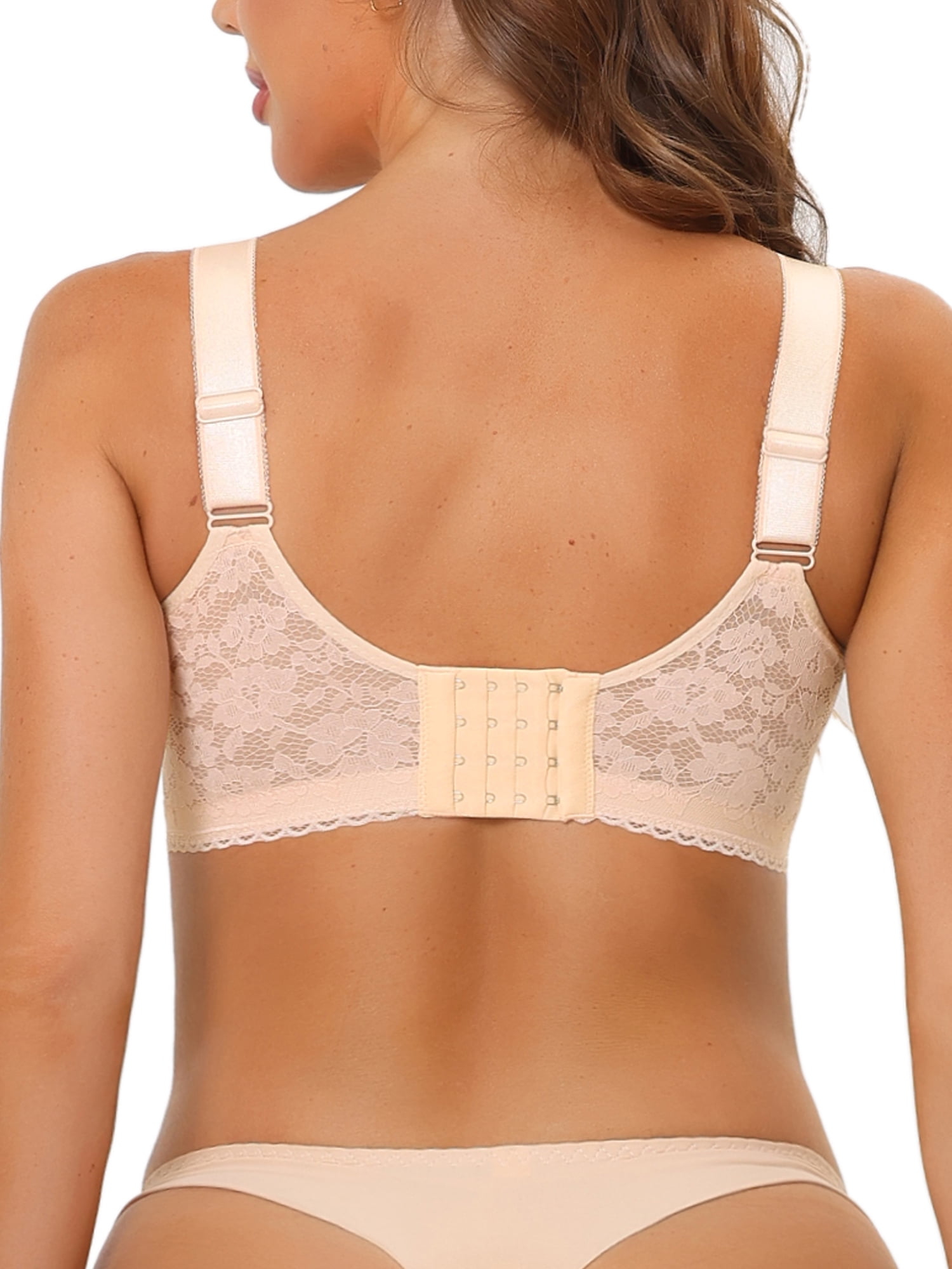 Unique Bargains Women's Lace Minimizer Bralette Full Coverage Wireless Bras 42C Light Beige