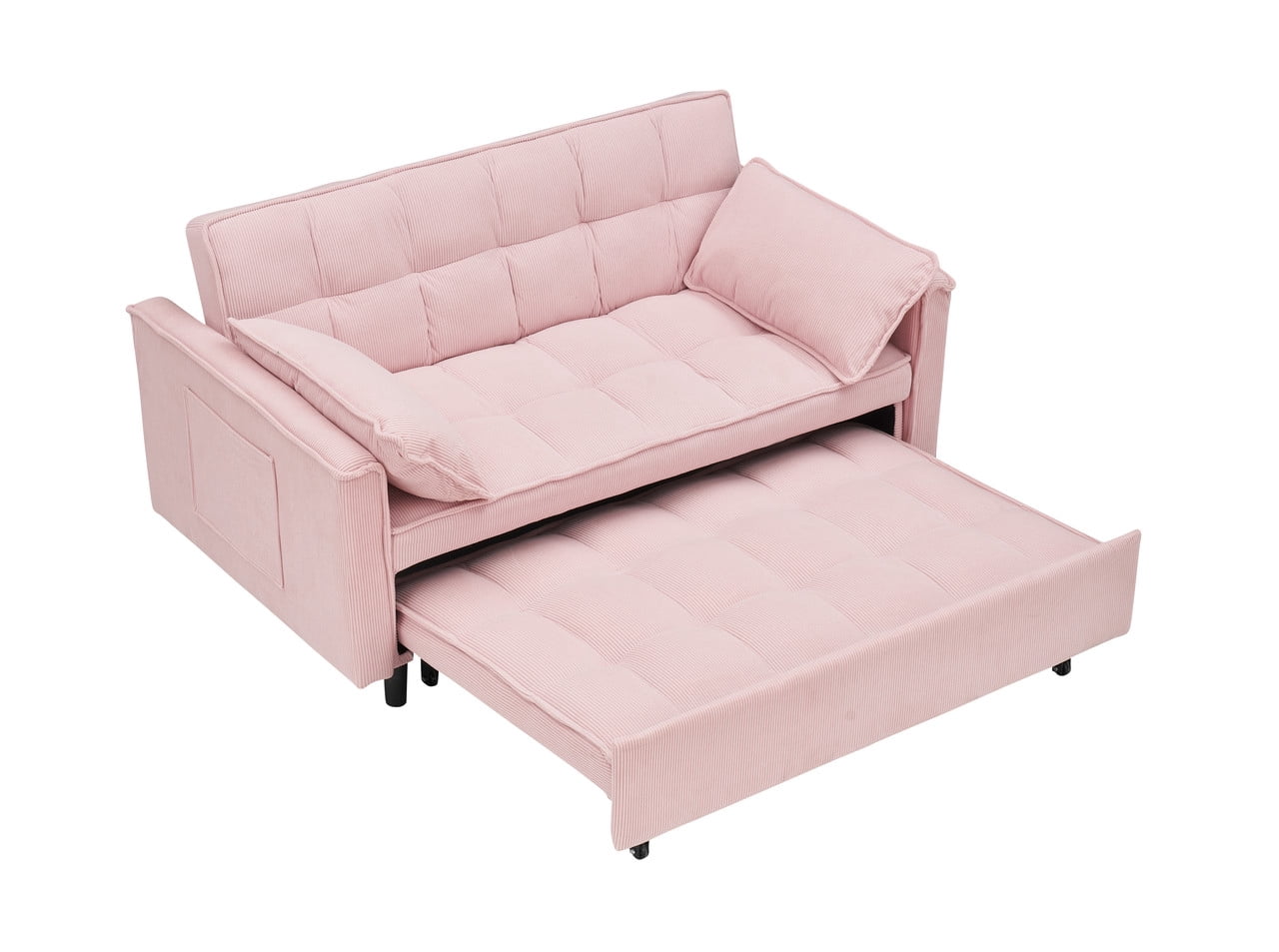 54.3" Corduroy Modular Sectional Sleeper Sofa,Loveseat with Pull Out Bed, Pink – Space-Saving Couch for Living Room, Guest Bed, Apartment
