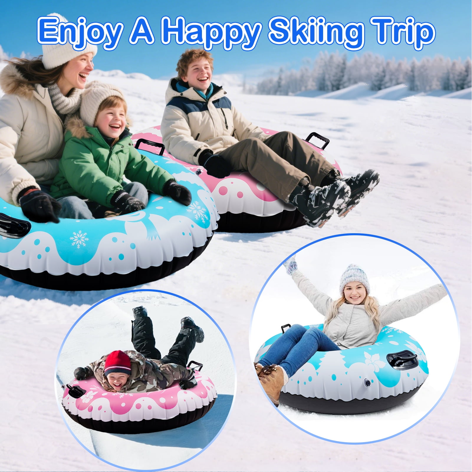 scurora 2 Pack Snow Tube, 36" Cold-Resistant Inflatable Snow Sled, Thickened Heavy Duty Sleds for Winter with Handles, Winter Toys for Outdoor Sledding Snow Tube Sports