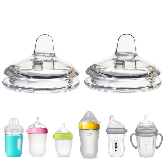 RAQOE Sippy Spout Nipples for Mason Glass Baby Bottles,2-Count,Food Grade Soft Silicone,Spill-Proof,Transition Nipples,Converts to Sippy Cup,Bpa,Lead and Phthalate Free,4 Months