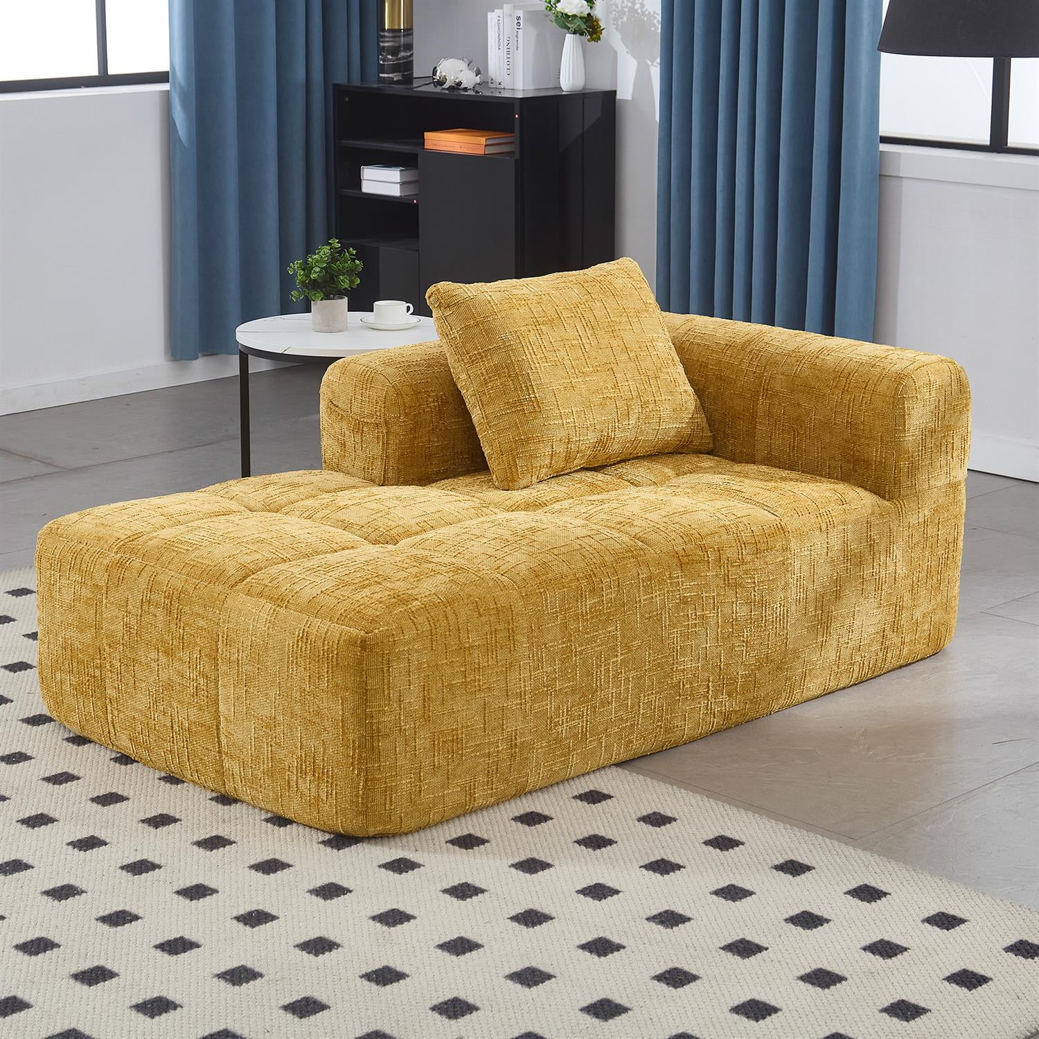 Demi Bonn 62" Plush Chenille Loveseat Sofa, Modular Sleeper for Living Room, Bedroom, Apartment Lounge, Stylish & Comfortable Couch, Yellow