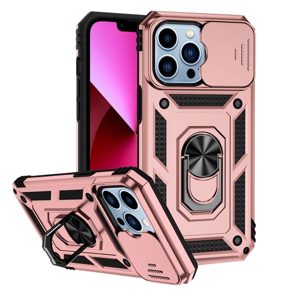 Funda magnética 3 en 1 para teléfono con anillo para el dedo, con cubierta deslizante para cámara y soporte giratorio de 360° para iPhone 13/14/Pro/Pro.