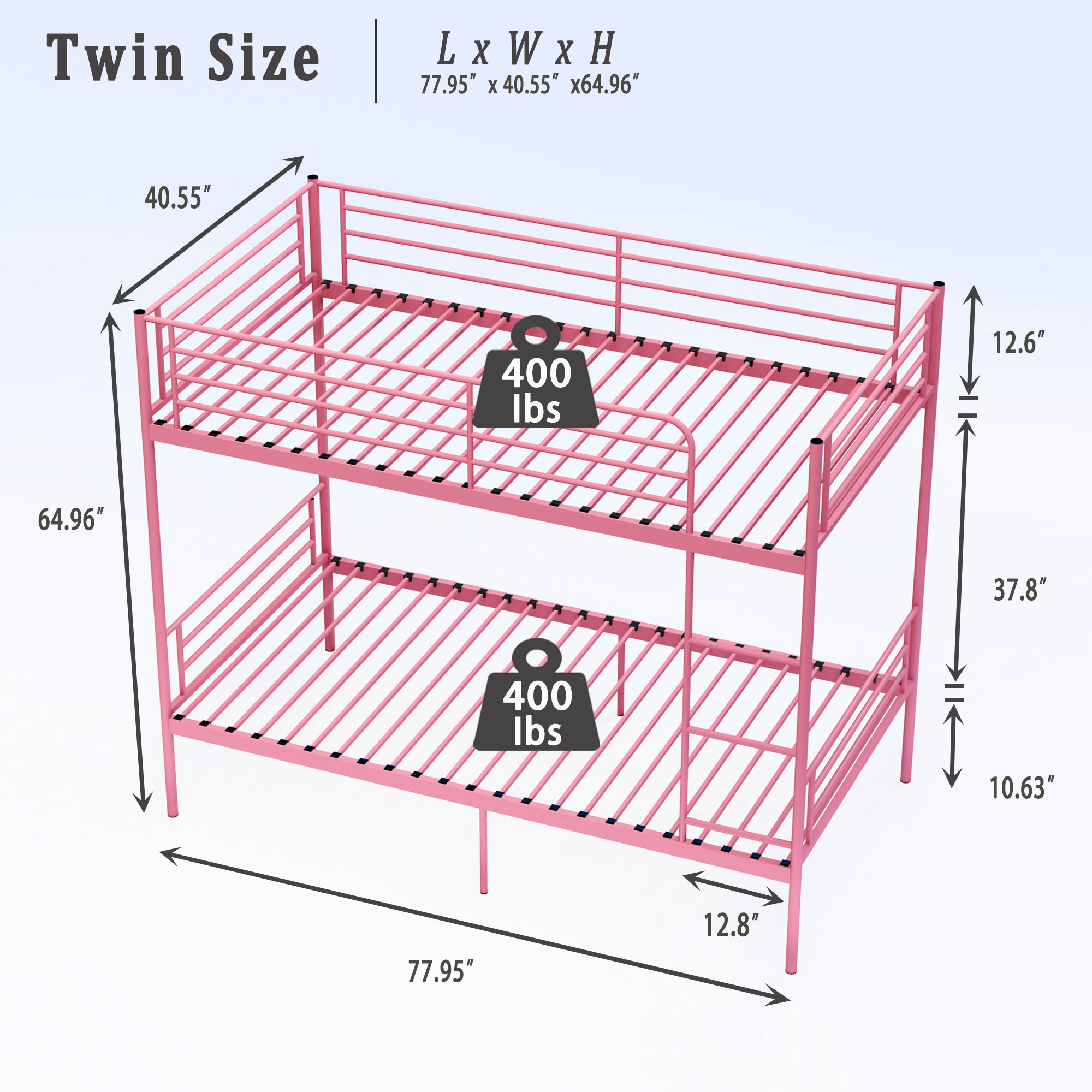 MAYEERTY Twin Over Twin Metal Bunk Bed with Ladder and High Guardrail, Heavy Duty Steel Frame, Space-Saving Bed for Kids Teens Adults Bedroom Dorm, No Box Spring Needed
