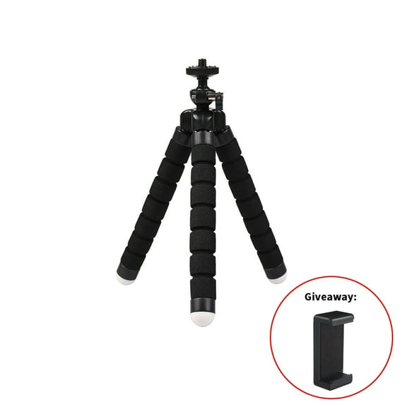 Mini Cell Phone Tripod with Cell Phone Holder Regular 1/4-20 Screw 360° Swivel Flexible Bendable Foam Tripod (black)