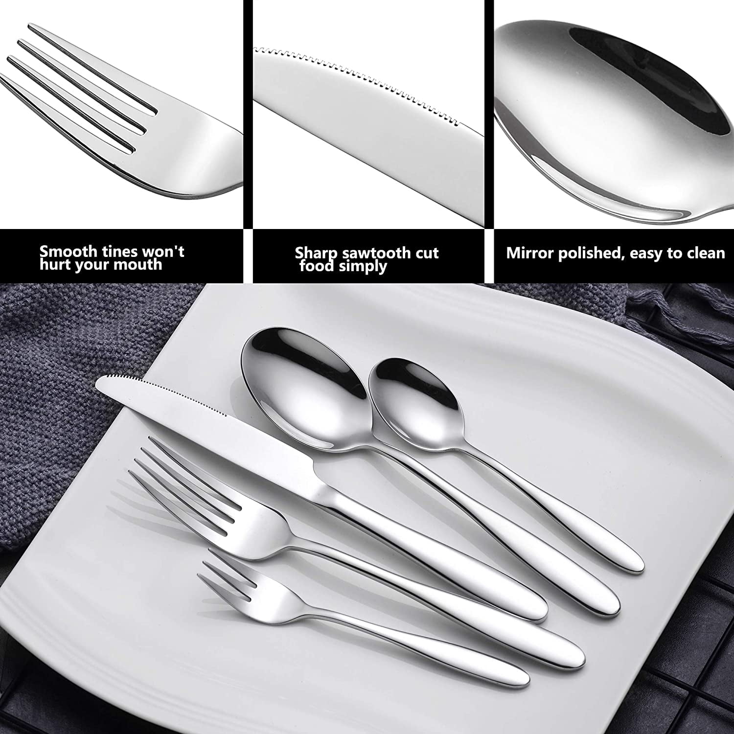 Ménagère 60 Pièces En Inox 18/10 - Service Complet 12 Personnes - Couverts Poli Miroir Élégants - Idéal Cadeau Maison Neuve Ou Mariage
