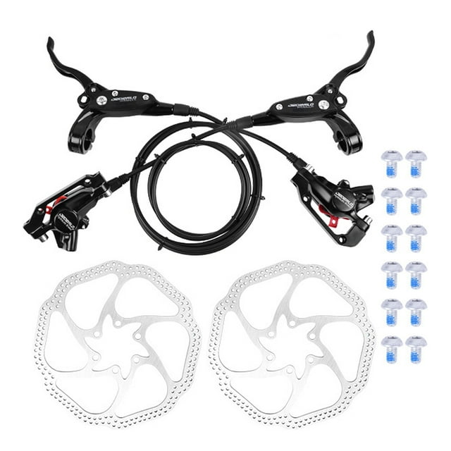 Graflsoa Hydraulic Disc Brake Set for Mountain Bikes - Front & Rear Brakes with 2 Rotors (Black, Aluminum Alloy)