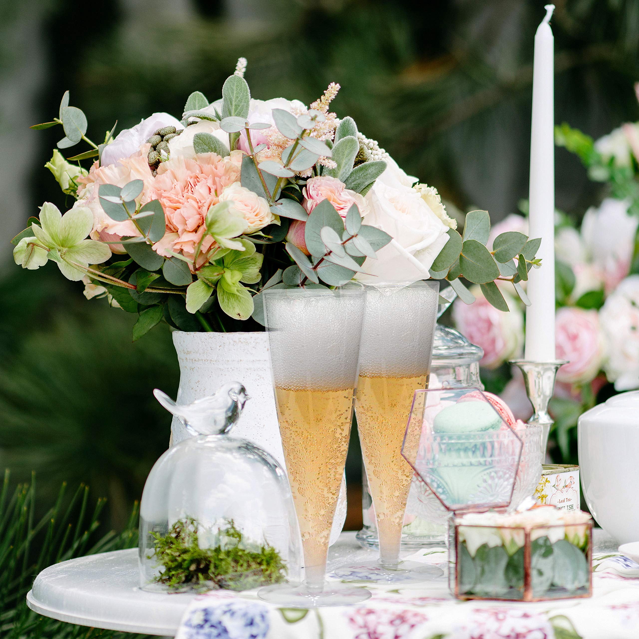Oasis Creations Plastic Champagne Flutes Glasses Set (100 Count) 4.5 Ounce - Clear Stem Cups 2 Pieces - Ideal for Birthday Party, Wedding Reception and Other Celebration!
