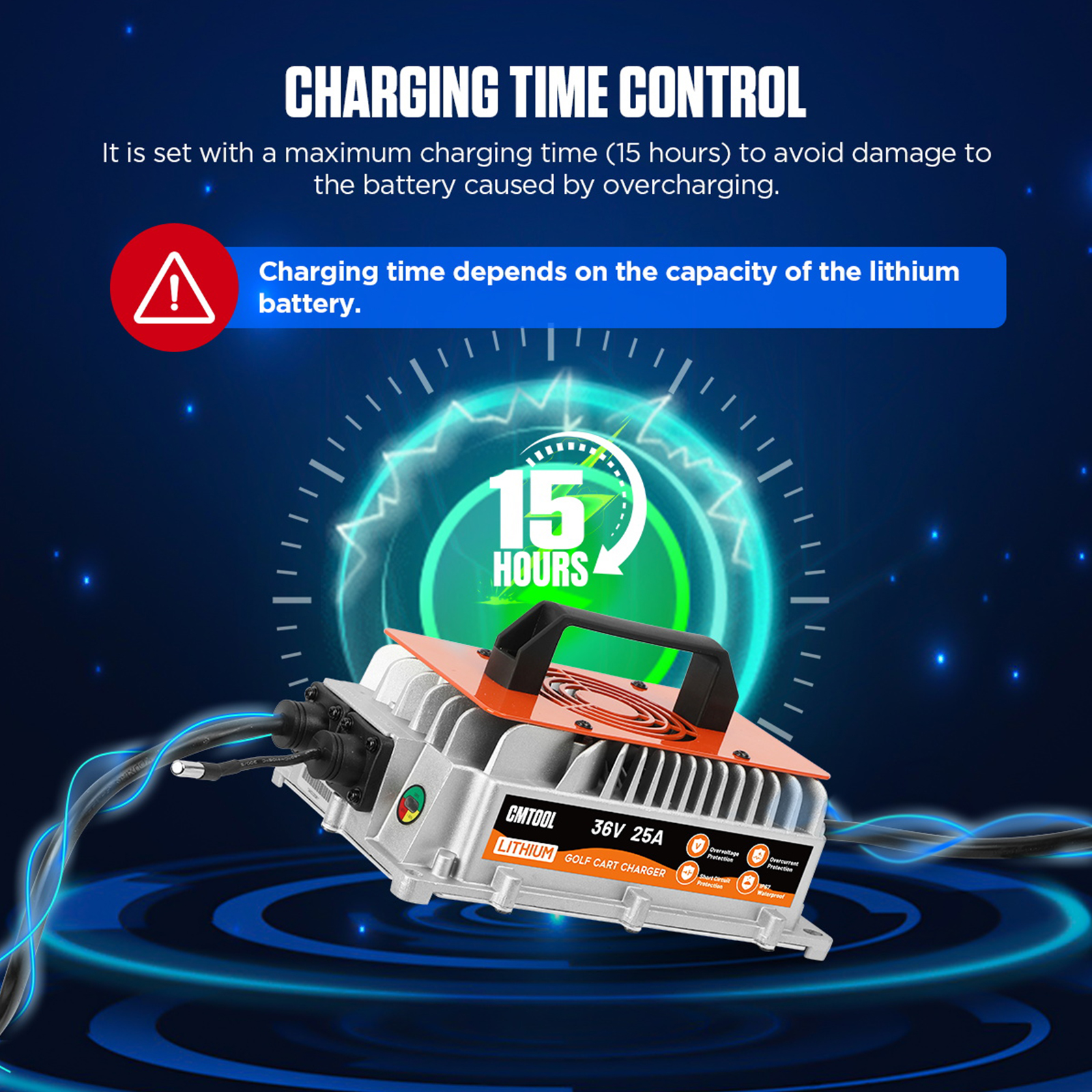 DUOYI 36V 25A Smart Golf Cart Battery Charger -1250W Fully Automatic Trickle Lithium Charger with IP67 Waterproof Rating ,Orange