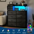 thumbnail image 5 of Tuekys 8+3 Drawers Fabric Dressers with 4 Side Pockets,LED Lights,Charging Station,Hooks,Sturdy Steel Frame & Wooden Top Shelves for Bedroom, 5 of 8