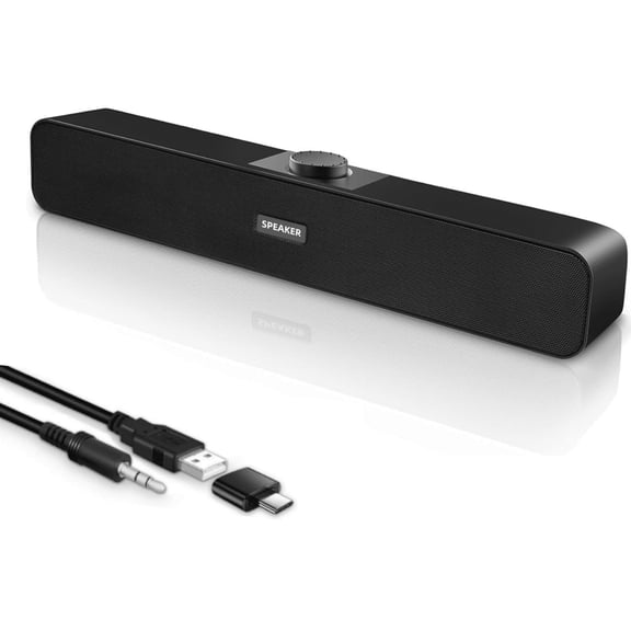 Updated Computer Speakers with 3.5 mm Aux, Small PC Speakers Powered by USB, Wired USB Desktop Speaker, USB Soundbar for Monitor, Mini Stereo Speaker for PC, Tablets, Laptop, Tablets, Xbox