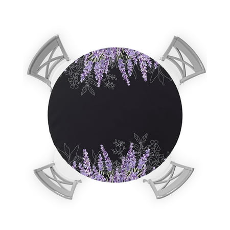 

Round Tablecloth with Elastic Spring Hand Drawn Flowers Purple Lavender Waterproof Stain-proof Table Cover Wipeable Fitted Table Cloths for 36 -44 Round Tables Dining Kitchen