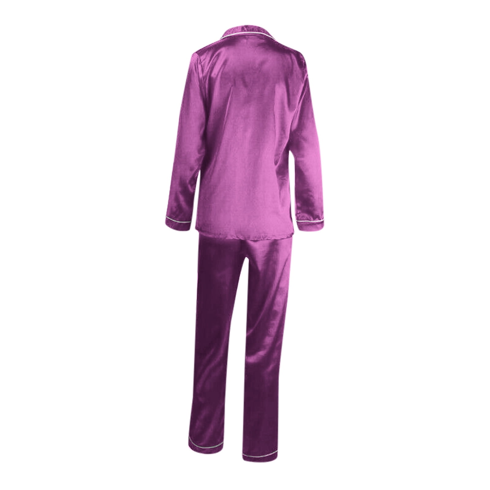 SIHA Women's Satin Silk Pajama Set – Long Sleeve Button-Down Top & Pants – Dark Purple – Size 2XL - View #2