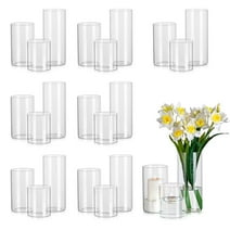 Glasseam Glass Cylinder Vase in Bulk for Wedding Centerpieces 3.3" Dia x（6"+8"+10")Tall Clear Hurricane Floating Candle Vases Set of 24