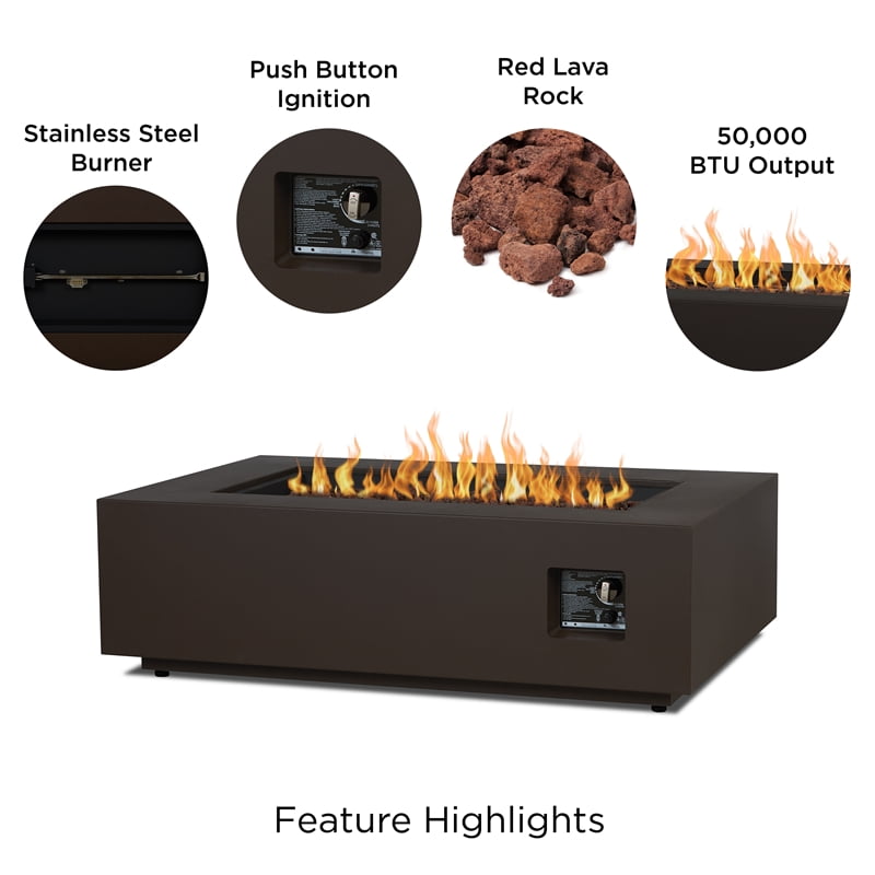Real Flame Aegean 50" Rectangle Steel Propane or Natural Gas Fire Pit Table in Dark Bronze