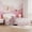 F Lambswool Pink + White with Tail Puff, variant on Bed Frame with LED Headboard, Plush Sherpa Fabric Upholstery, Slat Support (No Box Spring Needed)