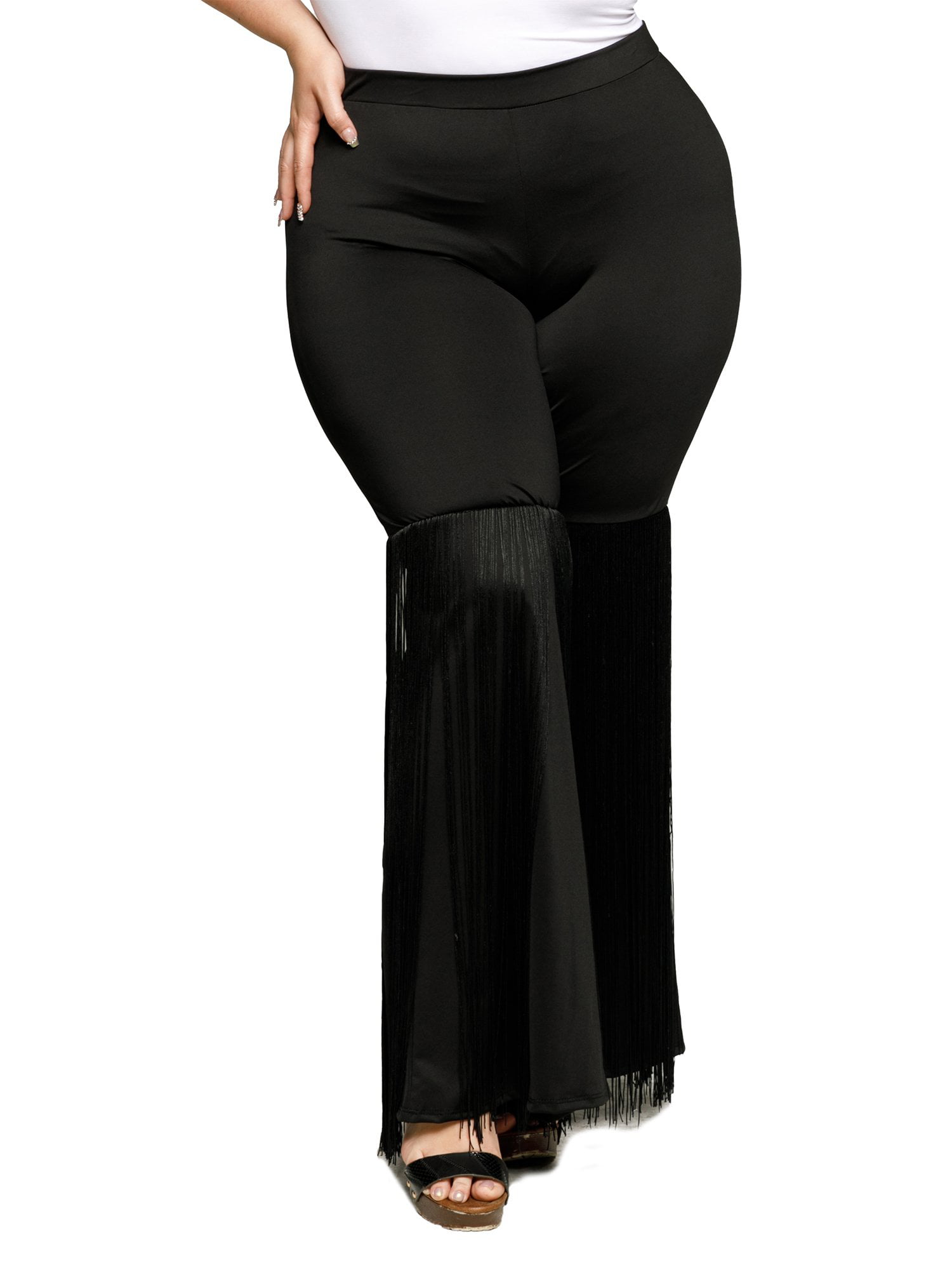 Indsigtsfuld forvrængning anspændt Xehar Women's Plus Size Stylish Chic Flare Wide Leg Fringe Pants -  Walmart.com